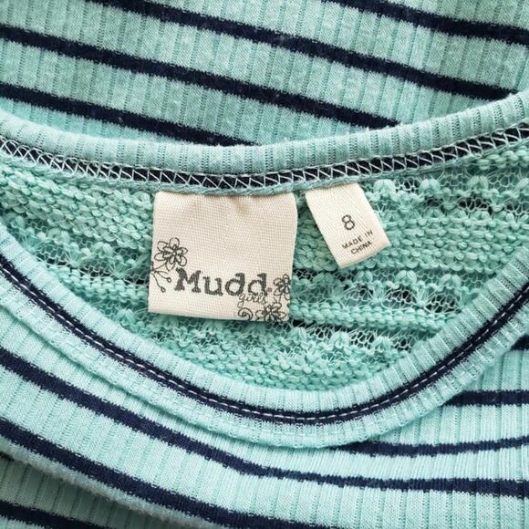 Mudd Green & Blue Striped Short Sleeved Top Size 8 - Picture 4 of 12